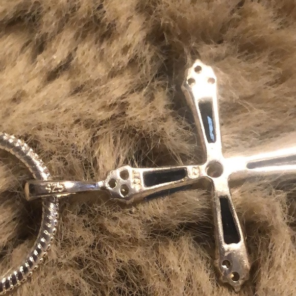 VTG Sterling Blue White CZ Cross Stamped 925 JJT CZ 1.4” w 20” 925 Snake Chain - Picture 6 of 8